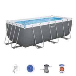 Bestway 13.6ft X 6.7ft X 48in Dark Grey Rectangle Power Steel Above Ground Pool Set