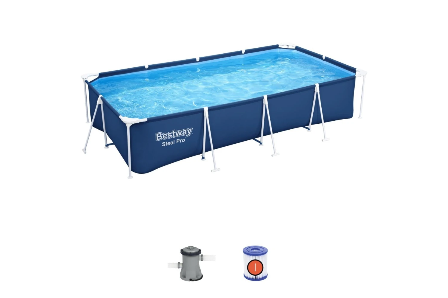 Bestway 13.1ft X 6.11ft X 32in Navy Blue Rectangle Steel Pro Above Ground Pool Set 5 Bestway 13.1ft X 6.11ft X 32in Navy Blue Rectangle Steel Pro Above Ground Pool Set - Image 3