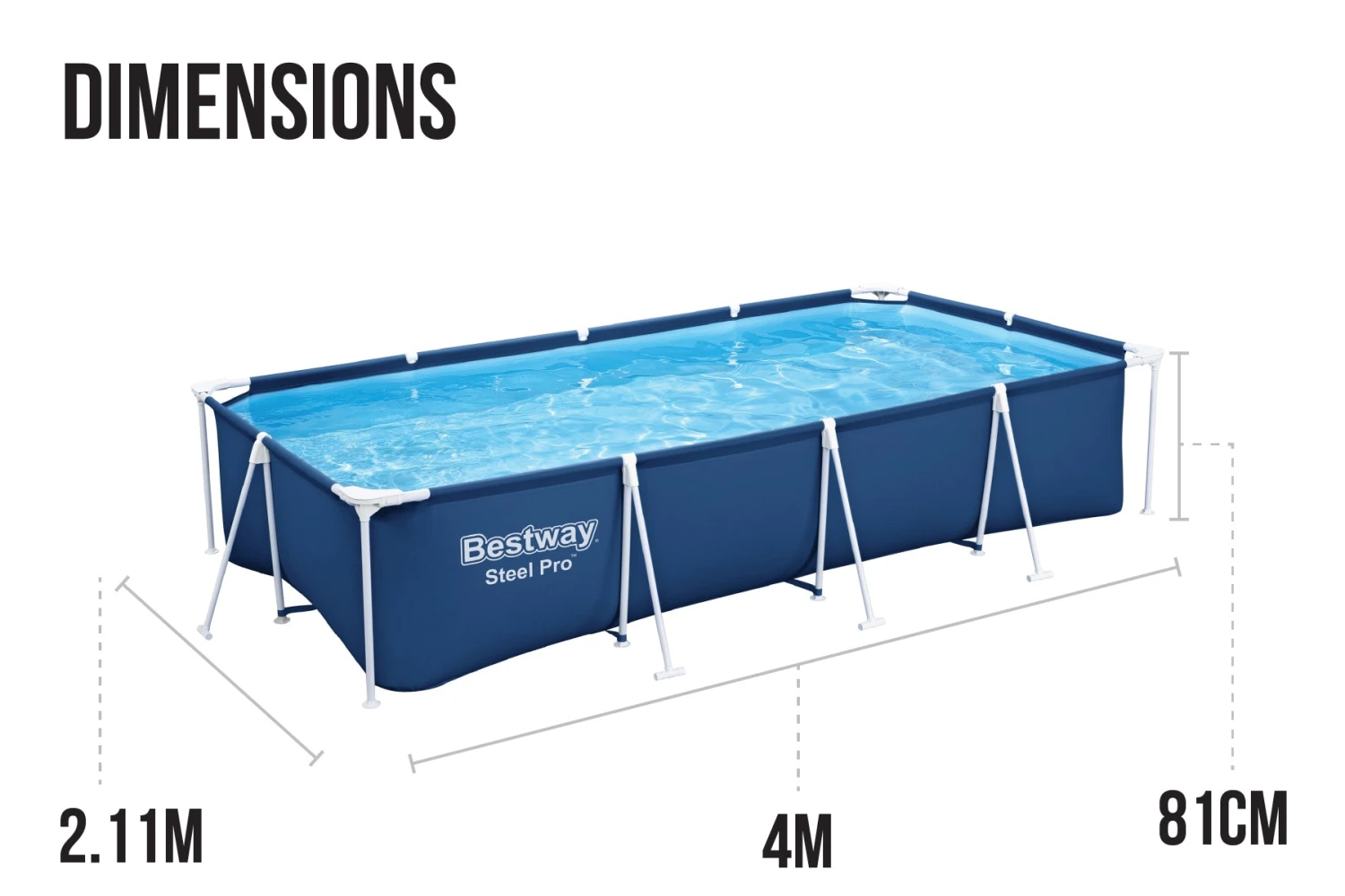 Bestway 13.1ft X 6.11ft X 32in Navy Blue Rectangle Steel Pro Above Ground Pool Set 12 Bestway 13.1ft X 6.11ft X 32in Navy Blue Rectangle Steel Pro Above Ground Pool Set - Image 10