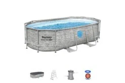 Bestway 14ft X 39.5in Stone Print Oval Steel Pro MAX Above Ground Pool Set -Bestway Sale 14ft steel frame swimming pool with windows