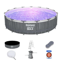 Bestway 15ft X 42in Dark Grey LED Round Steel Pro Max Above Ground Pool Set