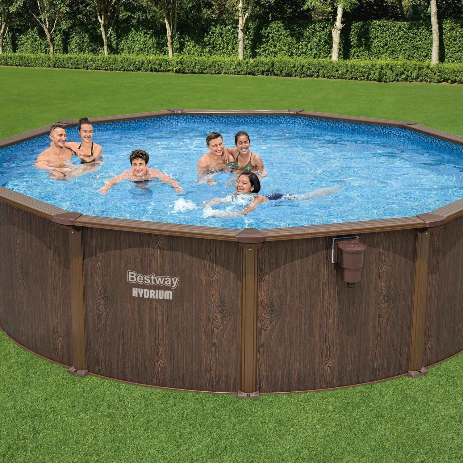 Bestway 16ft X 52in Wood Print Round Hydrium Steel Above Ground Pool Set 4 Bestway 16ft X 52in Wood Print Round Hydrium Steel Above Ground Pool Set - Image 2