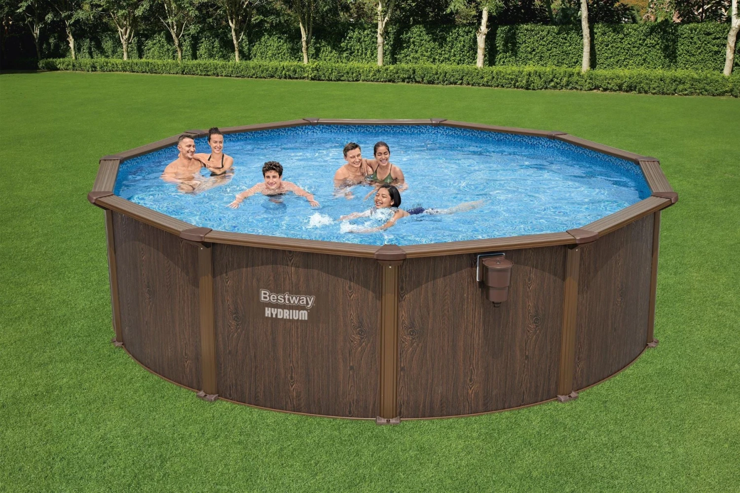 Bestway 16ft X 52in Wood Print Round Hydrium Steel Above Ground Pool Set 6 Bestway 16ft X 52in Wood Print Round Hydrium Steel Above Ground Pool Set - Image 4