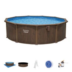 Bestway 16ft X 52in Wood Print Round Hydrium Steel Above Ground Pool Set
