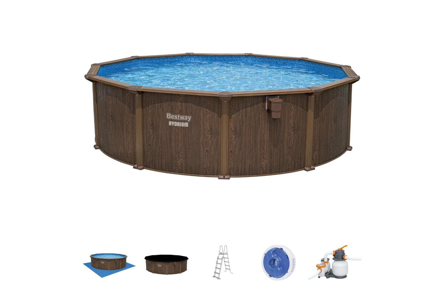Bestway 16ft X 52in Wood Print Round Hydrium Steel Above Ground Pool Set 5 Bestway 16ft X 52in Wood Print Round Hydrium Steel Above Ground Pool Set - Image 3