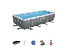 Bestway 18ft X 9ft X 48in Dark Grey Rectangle Power Steel Above Ground Pool Set