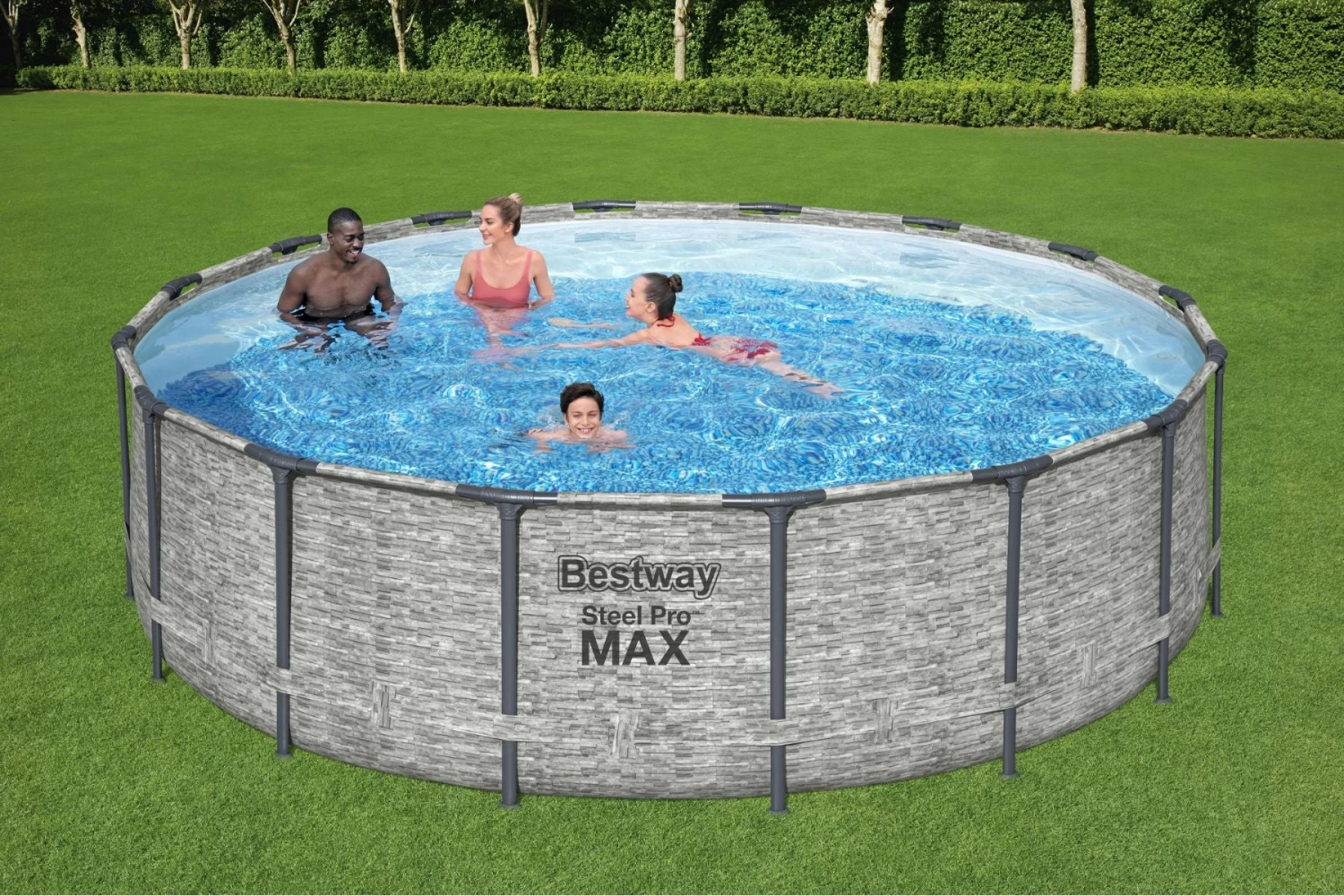 Bestway 16ft X 48in Stone Print Round Steel Pro Max Above Ground Pool Set 4 Bestway 16ft X 48in Stone Print Round Steel Pro Max Above Ground Pool Set - Image 2