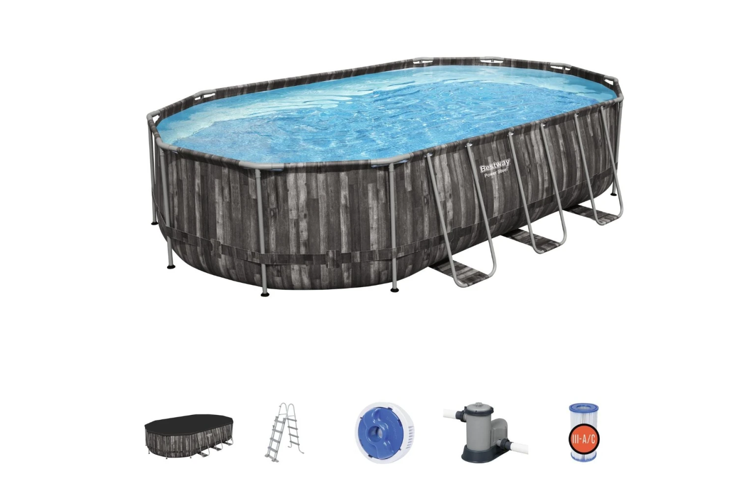 Bestway 20ft X 48in Wood Print Oval Power Steel Above Ground Pool Set 5 Bestway 20ft X 48in Wood Print Oval Power Steel Above Ground Pool Set - Image 3