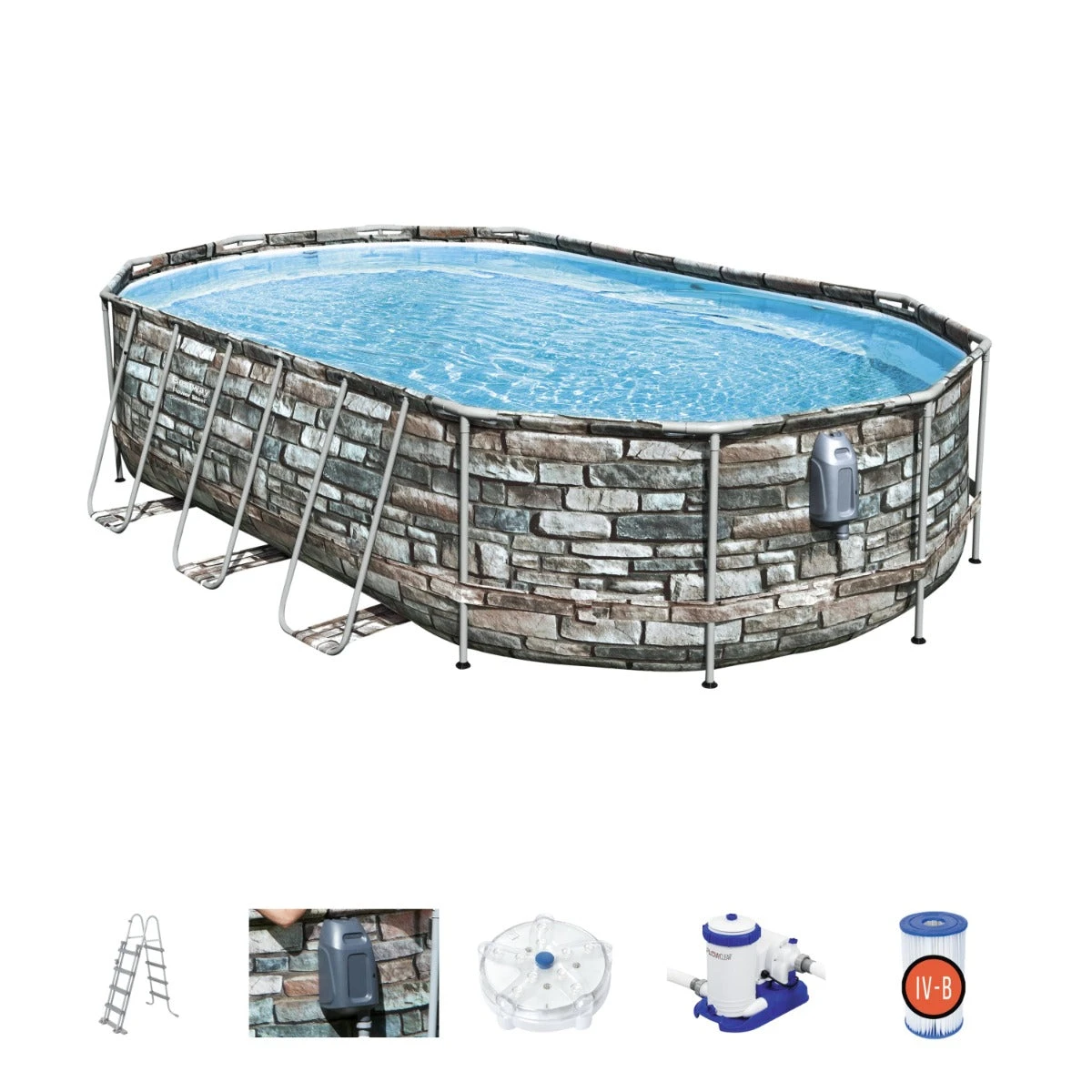 Bestway 20ft X 48in Stone Print Oval Power Steel Comfort Jet Above Ground Pool Set 3 Bestway 20ft X 48in Stone Print Oval Power Steel Comfort Jet Above Ground Pool Set