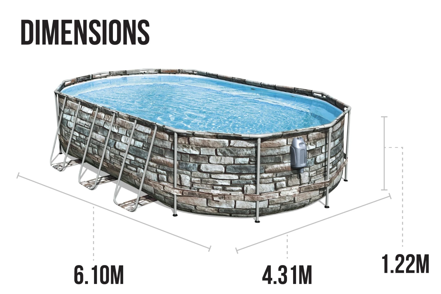 Bestway 20ft X 48in Stone Print Oval Power Steel Comfort Jet Above Ground Pool Set 11 Bestway 20ft X 48in Stone Print Oval Power Steel Comfort Jet Above Ground Pool Set - Image 9