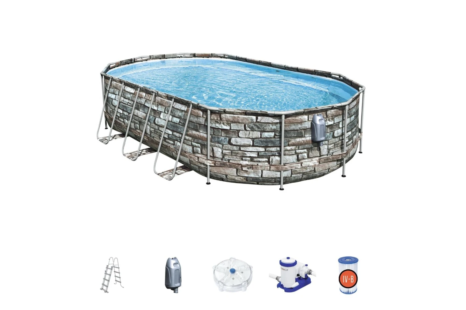 Bestway 20ft X 48in Stone Print Oval Power Steel Comfort Jet Above Ground Pool Set 5 Bestway 20ft X 48in Stone Print Oval Power Steel Comfort Jet Above Ground Pool Set - Image 3