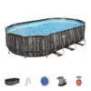 Bestway 20ft X 48in Wood Print Oval Power Steel Above Ground Pool Set