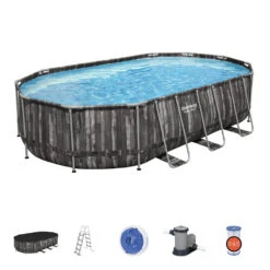 Bestway 20ft X 48in Wood Print Oval Power Steel Above Ground Pool Set