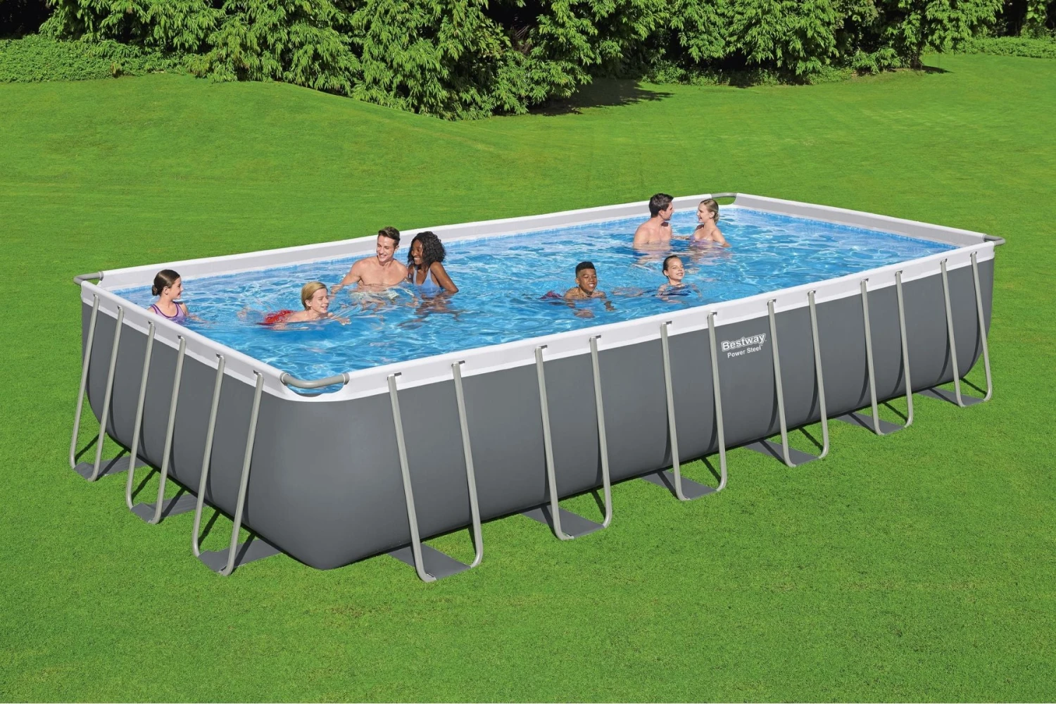 Bestway 24ft X 12ft X 52in Dark Grey Rectangle Power Steel Above Ground Pool Set 6 Bestway 24ft X 12ft X 52in Dark Grey Rectangle Power Steel Above Ground Pool Set - Image 4