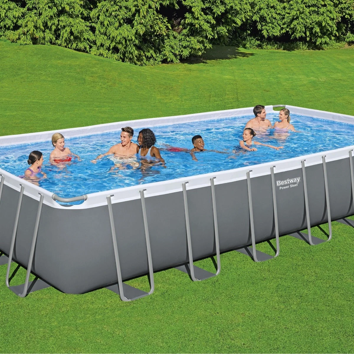 Bestway 24ft X 12ft X 52in Dark Grey Rectangle Power Steel Above Ground Pool Set 4 Bestway 24ft X 12ft X 52in Dark Grey Rectangle Power Steel Above Ground Pool Set - Image 2