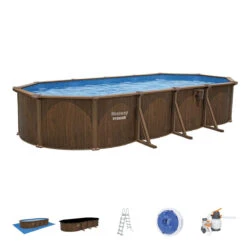 Bestway 24ft X 52in Wood Print Oval Hydrium Steel Above Ground Pool Set