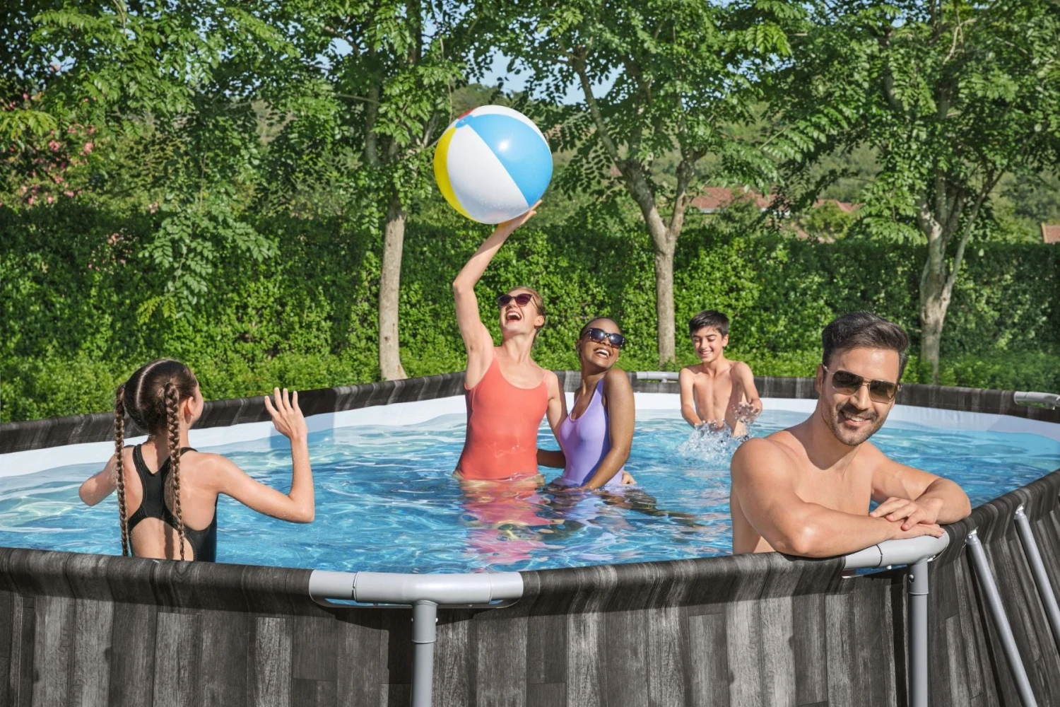 Bestway 20ft X 48in Wood Print Oval Power Steel Above Ground Pool Set 7 Bestway 20ft X 48in Wood Print Oval Power Steel Above Ground Pool Set - Image 5