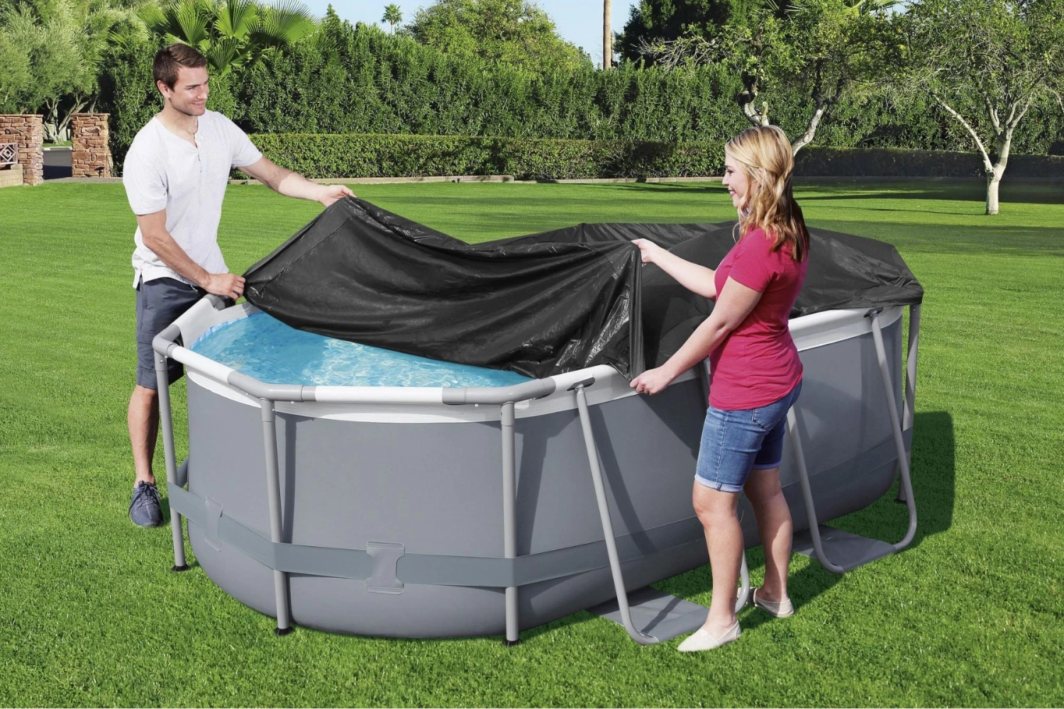 Bestway 9ft 10inch Oval Pool Cover For Power Steel Above Ground Pools 6 Bestway 9ft 10inch Oval Pool Cover For Power Steel Above Ground Pools - Image 4