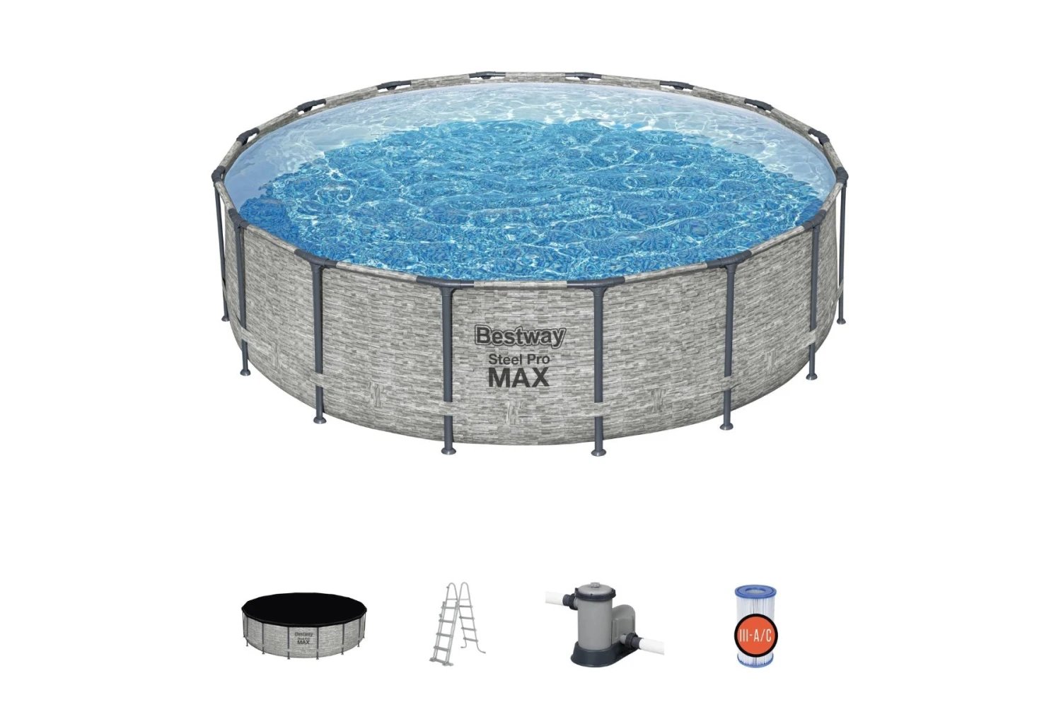 Bestway 16ft X 48in Stone Print Round Steel Pro Max Above Ground Pool Set 5 Bestway 16ft X 48in Stone Print Round Steel Pro Max Above Ground Pool Set - Image 3