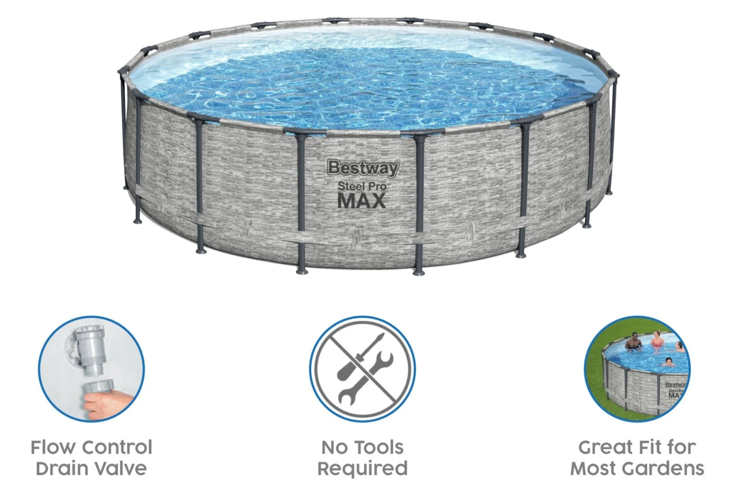 Bestway 16ft X 48in Stone Print Round Steel Pro Max Above Ground Pool Set 9 Bestway 16ft X 48in Stone Print Round Steel Pro Max Above Ground Pool Set - Image 7