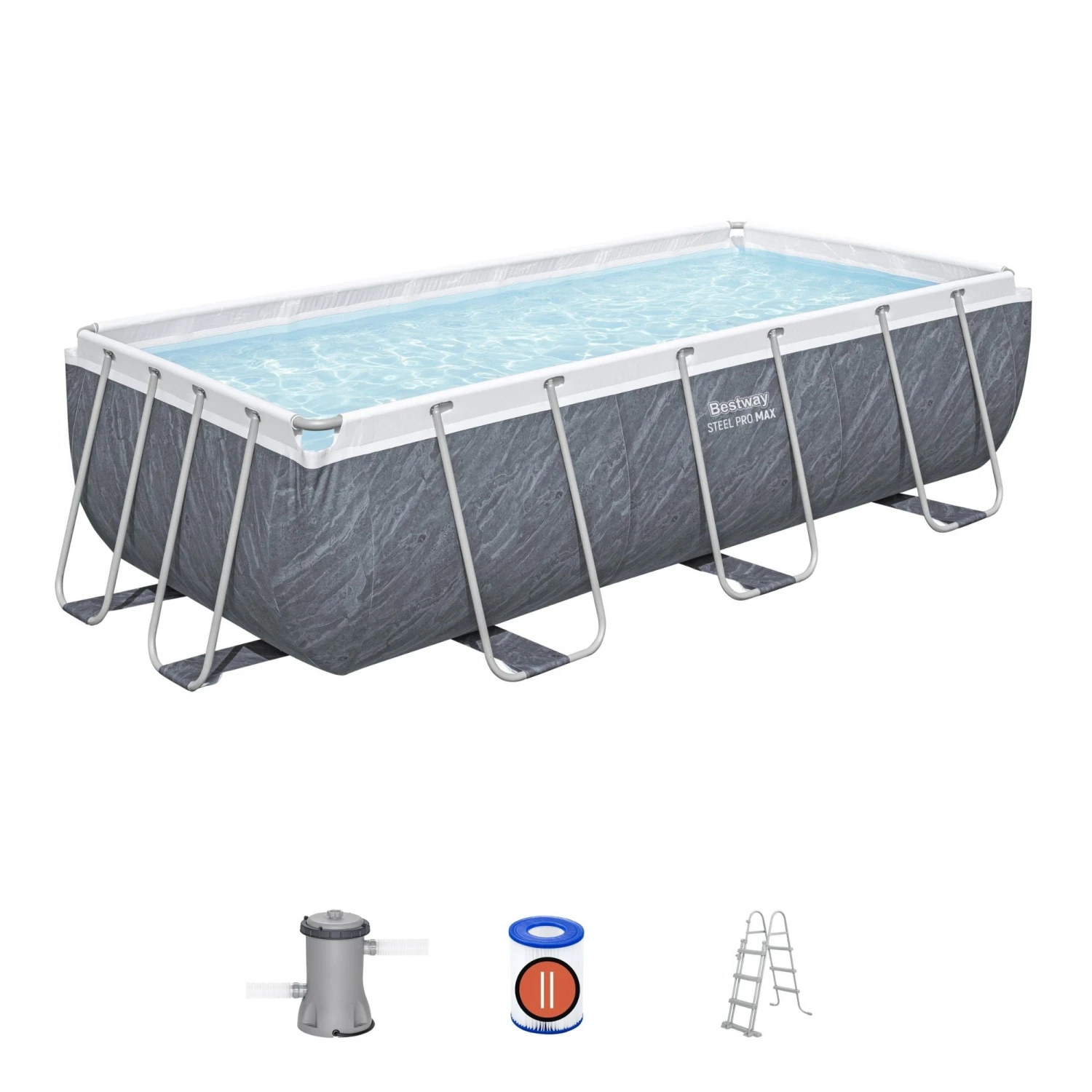 Bestway 13.3ft X 6.7ft X 39.5in Marble Print Rectangle Power Steel Above Ground Pool Set 3 Bestway 13.3ft X 6.7ft X 39.5in Marble Print Rectangle Power Steel Above Ground Pool Set