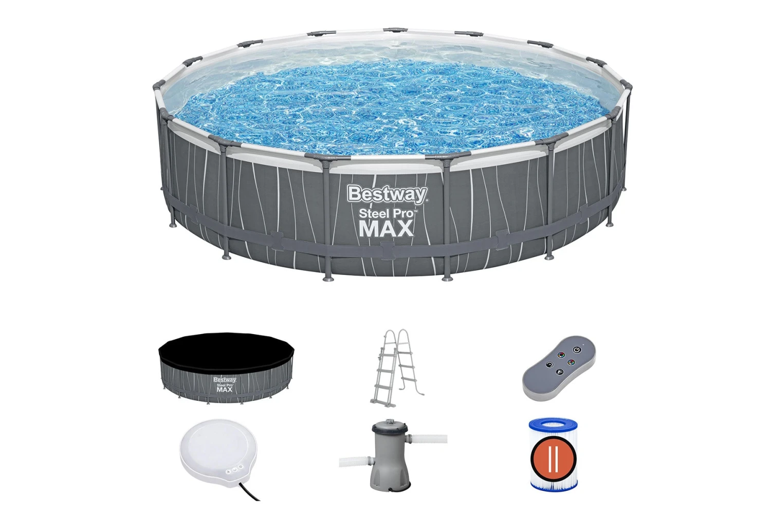 Bestway 15ft X 42in Dark Grey LED Round Steel Pro Max Above Ground Pool Set 5 Bestway 15ft X 42in Dark Grey LED Round Steel Pro Max Above Ground Pool Set - Image 3