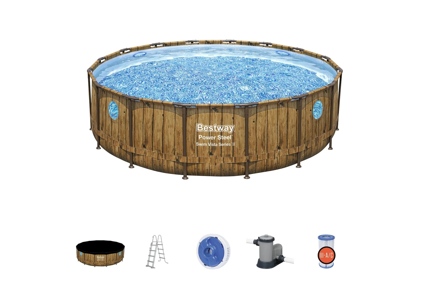Bestway 16ft X 48in Wood Print Round Power Steel Swim Vista Above Ground Pool Set 5 Bestway 16ft X 48in Wood Print Round Power Steel Swim Vista Above Ground Pool Set - Image 3