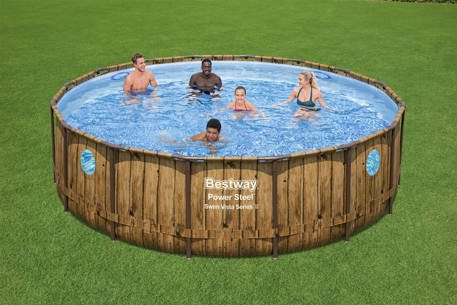 Bestway 16ft X 48in Wood Print Round Power Steel Swim Vista Above Ground Pool Set 6 Bestway 16ft X 48in Wood Print Round Power Steel Swim Vista Above Ground Pool Set - Image 4