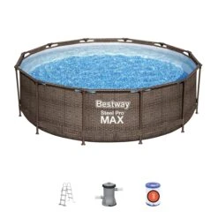 Bestway 12ft X 39.5in Rattan Print Round Steel Pro Max Deluxe Above Ground Pool Set