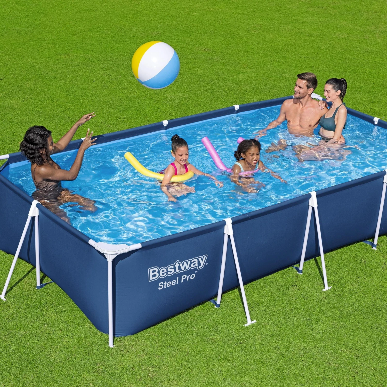 Bestway 13.1ft X 6.11ft X 32in Navy Blue Rectangle Steel Pro Above Ground Pool Set 4 Bestway 13.1ft X 6.11ft X 32in Navy Blue Rectangle Steel Pro Above Ground Pool Set - Image 2