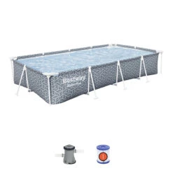 Bestway 12ft X 6.6ft X 26in Leaf Print Rectangle Steel Pro Above Ground Pool Set
