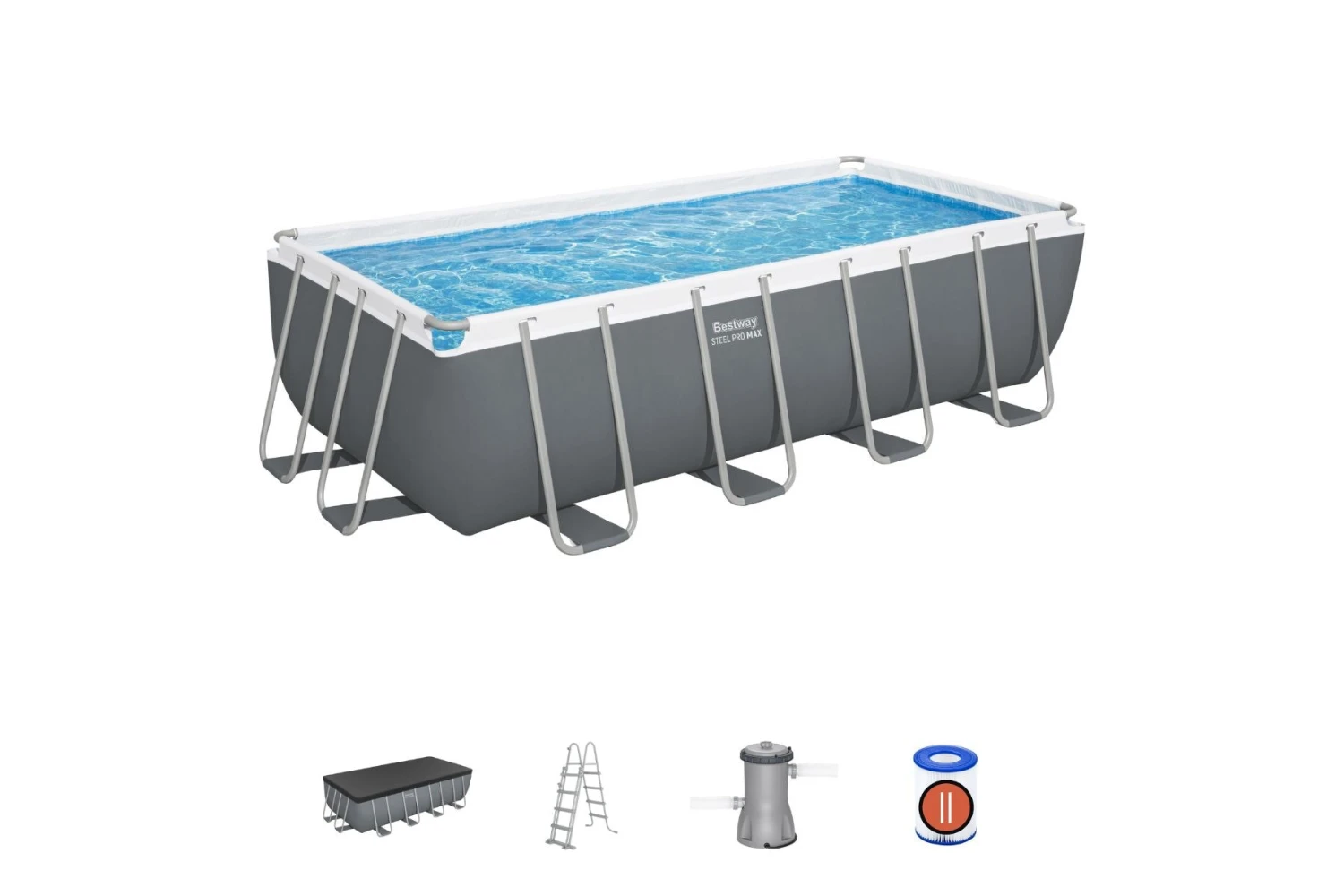 Bestway 16ft X 8ft X 48in Ark Grey Rectangular Steel Pro Max Above Ground Pool Set 5 Bestway 16ft X 8ft X 48in Ark Grey Rectangular Steel Pro Max Above Ground Pool Set - Image 3