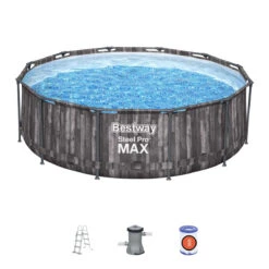 Bestway 12ft X 39.5in Wood Print Round Steel Pro Max Above Ground Pool Set