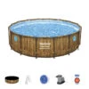 Bestway 16ft X 48in Wood Print Round Power Steel Swim Vista Above Ground Pool Set -Bestway Sale bestway agp set 16ftx48in power steel swim vista series