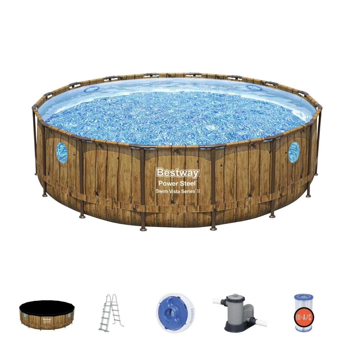 Bestway 16ft X 48in Wood Print Round Power Steel Swim Vista Above Ground Pool Set 3 Bestway 16ft X 48in Wood Print Round Power Steel Swim Vista Above Ground Pool Set