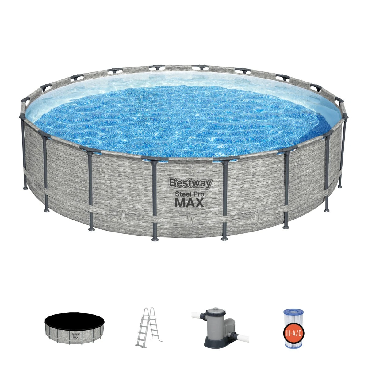 Bestway 18ft X 48in Stone Print Round Steel Pro Max Above Ground Pool Set
