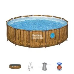 14ft X 42in Wood Print Round Steel Pro Max Splashview Above Ground Pool Set