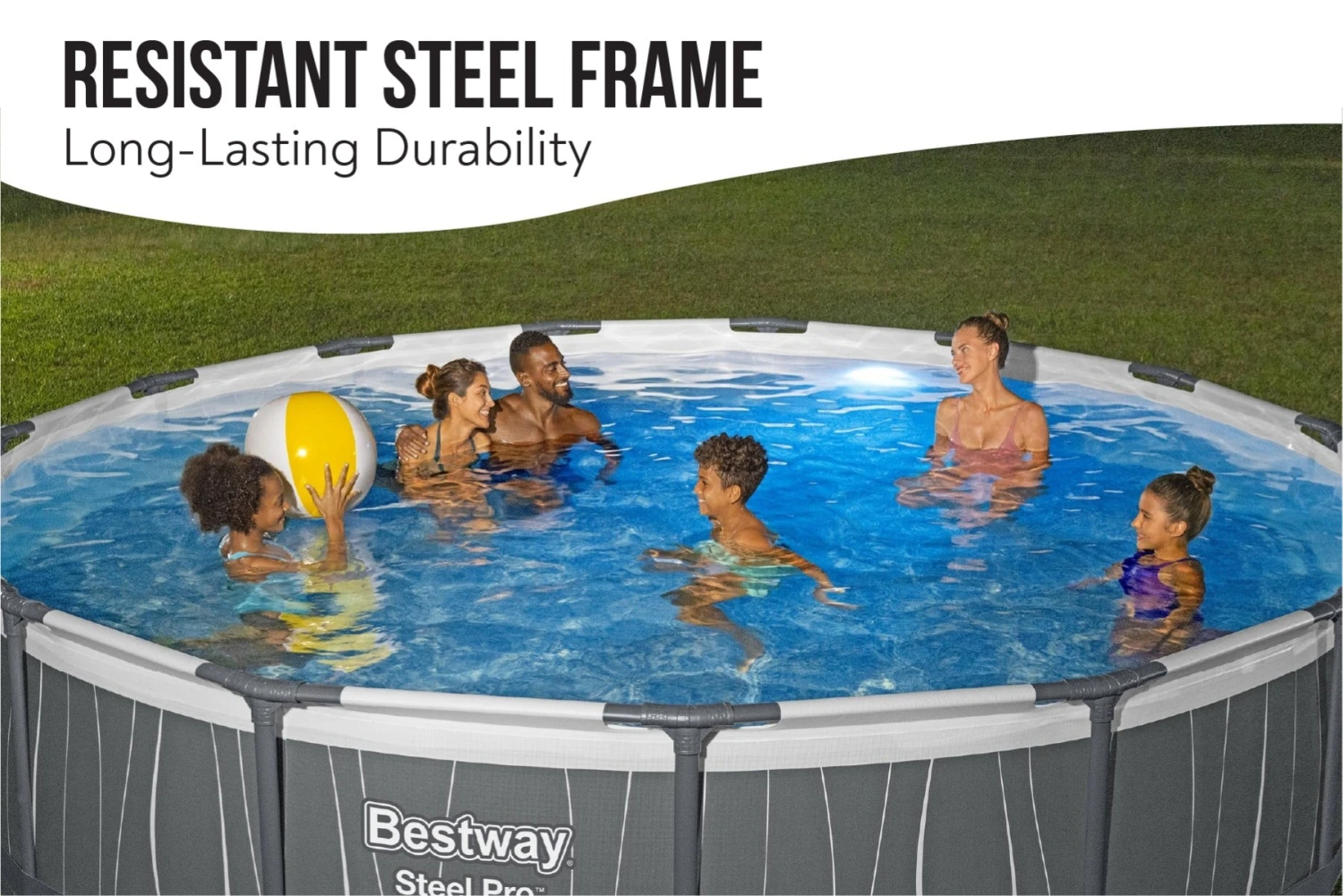 Bestway 15ft X 42in Dark Grey LED Round Steel Pro Max Above Ground Pool Set 8 Bestway 15ft X 42in Dark Grey LED Round Steel Pro Max Above Ground Pool Set - Image 6