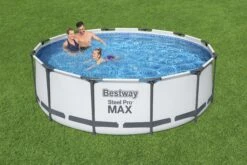 Bestway 12ft X 39.5in Grey Round Steel Pro Max Above Ground Pool Set -Bestway Sale bw56418gb 21 12ft x 30in steel pro frame pool set 2
