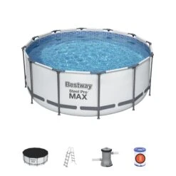 Bestway 12ft X 48in Grey Round Steel Pro Max Above Ground Pool Set