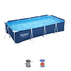 Bestway 13.1ft X 6.11ft X 32in Navy Blue Rectangle Steel Pro Above Ground Pool Set