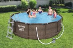 Bestway 12ft X 39.5in Rattan Print Round Steel Pro Max Deluxe Above Ground Pool Set -Bestway Sale bw56709gb 21 16ft steel pro frame pool set with swimfinity 2