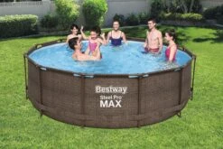 Bestway 12ft X 39.5in Rattan Print Round Steel Pro Max Deluxe Above Ground Pool Set -Bestway Sale bw56709gb 21 16ft steel pro frame pool set with swimfinity 3