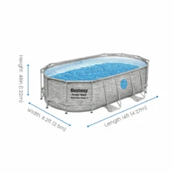 Bestway 14ft X 39.5in Stone Print Oval Power Steel Swim Vista Above Ground Pool Set -Bestway Sale bw56714gb 22 callout dimensions
