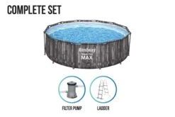 Bestway 12ft X 39.5in Wood Print Round Steel Pro Max Above Ground Pool Set -Bestway Sale complete wood print swimming pool