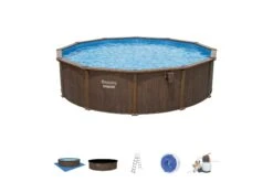 Bestway 18ft X 52in Wood Print Round Hydrium Steel Above Ground Pool Set -Bestway Sale semi permanent above ground pool