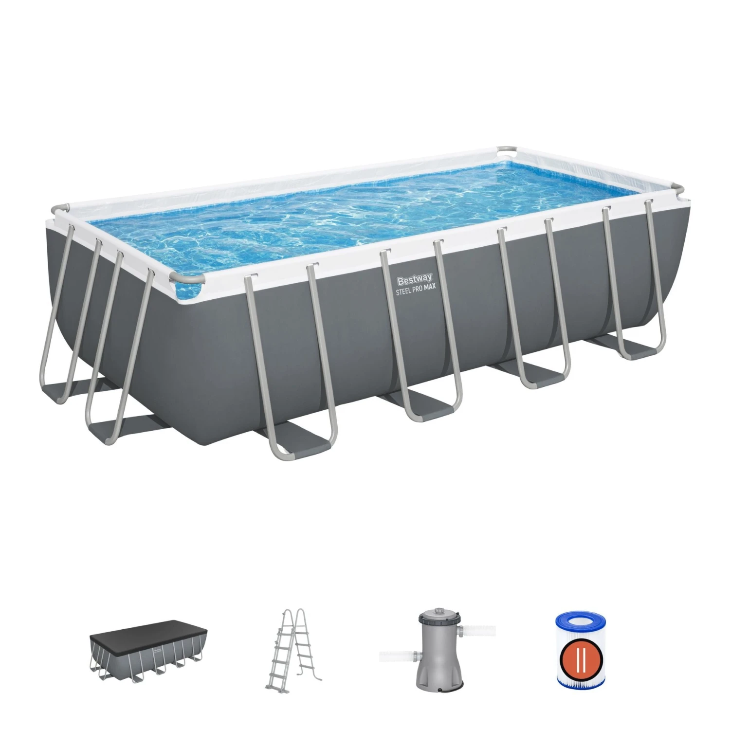 Bestway 16ft X 8ft X 48in Ark Grey Rectangular Steel Pro Max Above Ground Pool Set 3 Bestway 16ft X 8ft X 48in Ark Grey Rectangular Steel Pro Max Above Ground Pool Set
