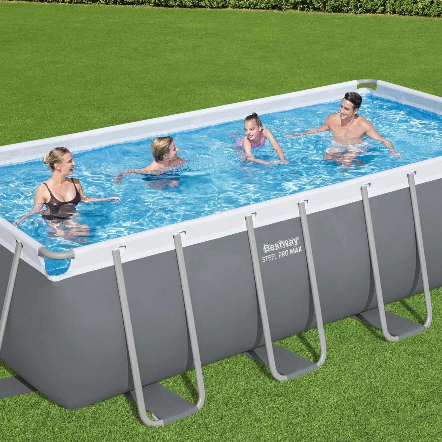 Bestway 16ft X 8ft X 48in Ark Grey Rectangular Steel Pro Max Above Ground Pool Set 4 Bestway 16ft X 8ft X 48in Ark Grey Rectangular Steel Pro Max Above Ground Pool Set - Image 2