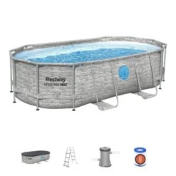 Bestway 14ft X 39.5in Stone Print Oval Steel Pro MAX Above Ground Pool Set