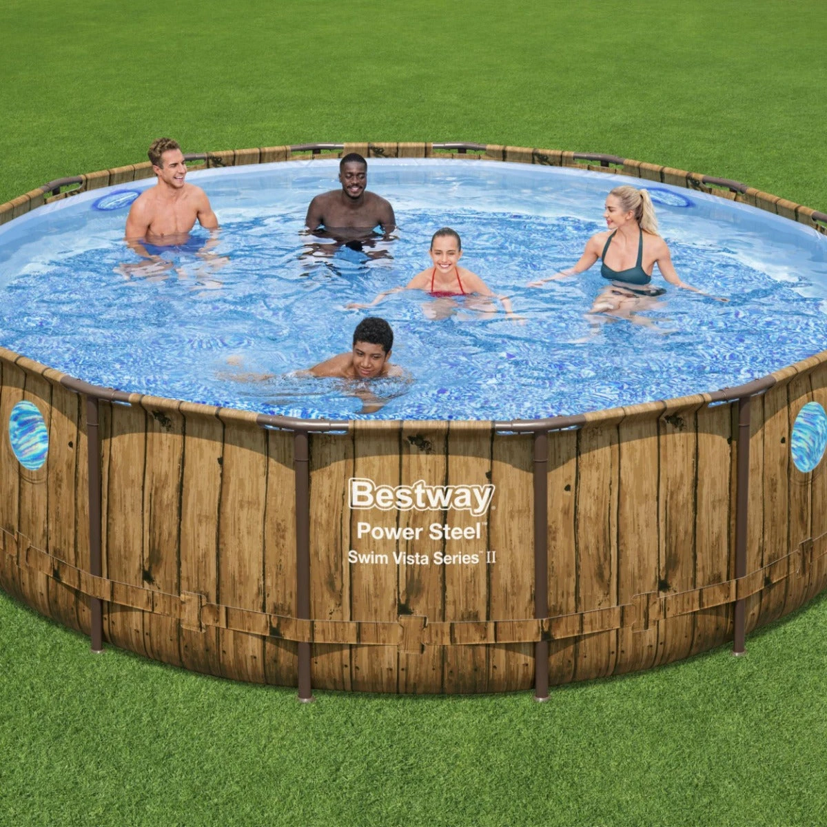 Bestway 16ft X 48in Wood Print Round Power Steel Swim Vista Above Ground Pool Set 4 Bestway 16ft X 48in Wood Print Round Power Steel Swim Vista Above Ground Pool Set - Image 2